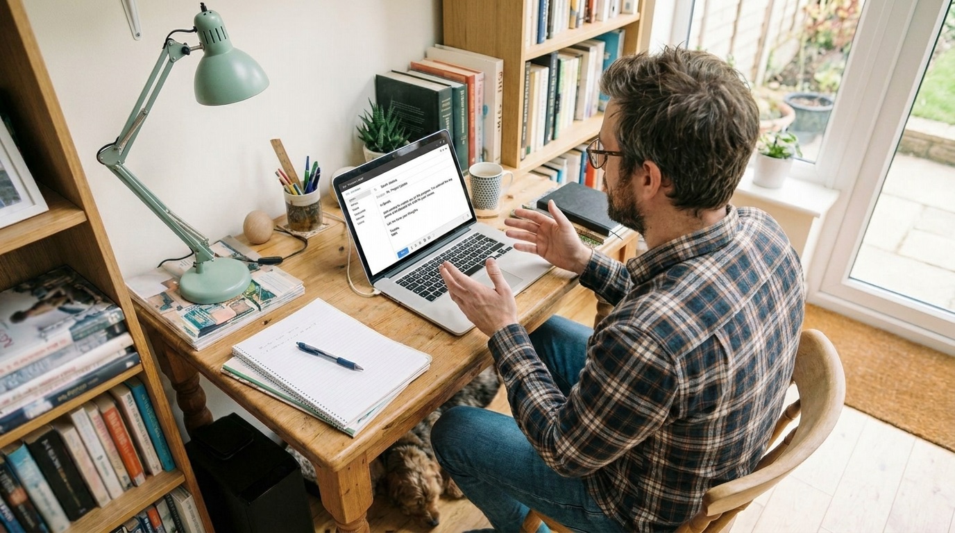 A person working calmly, their voice staying private on their own Mac